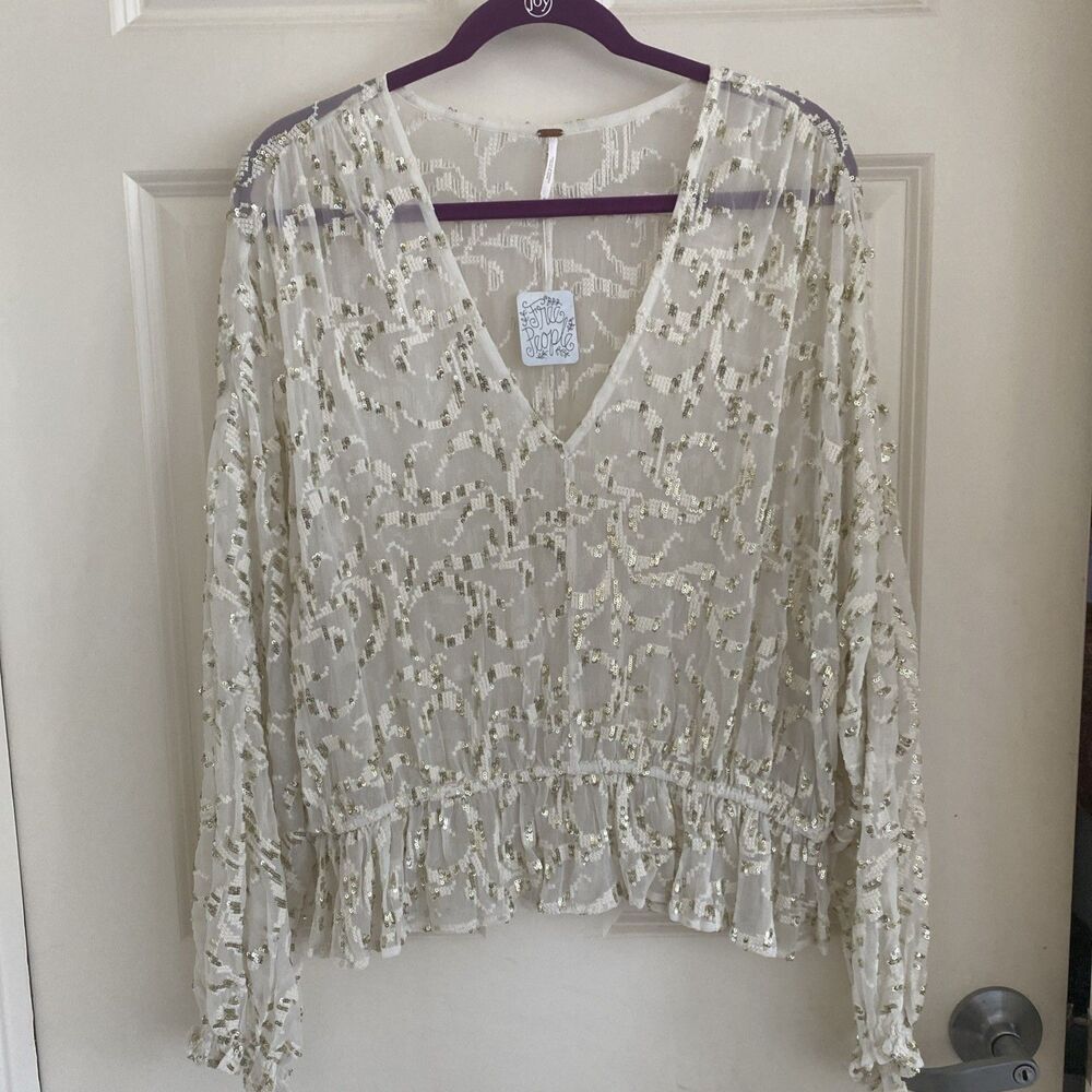 New Free Peopleivory Glitter Top Size Medium $168